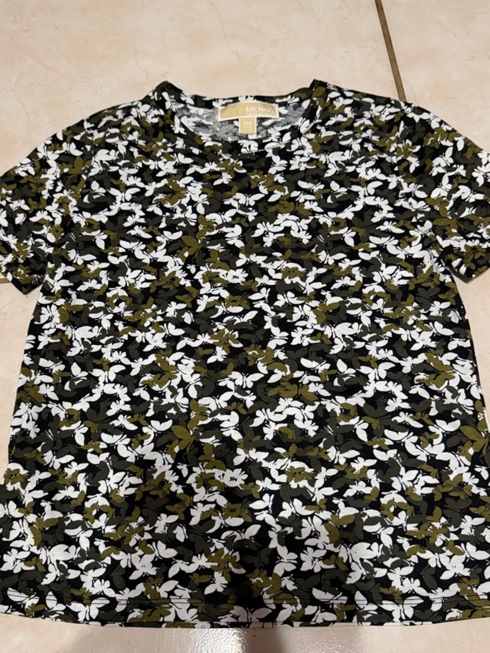 Kids Floral Print Tee - Black, White & Olive - Michael Kors